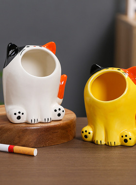 烟灰缸创意萌宠猫咪家用客厅茶桌陶瓷工艺品送男友礼物桌面摆件新