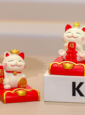手机支架招财猫ins风高级感创意树脂工艺品公仔礼品可爱手工摆件