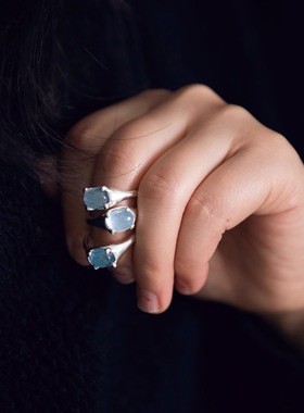 八月南方海蓝宝戒指纯银开口戒