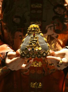 大萌制 新款明制荻髻一体发冠满冠 仿金银错狄髻网发饰女 3d打印