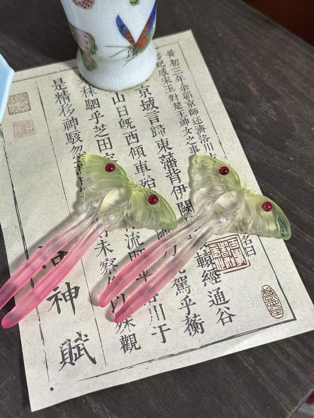 大萌制月蛾发钗 盘发国风旗袍汉服发簪 中式清透3d打印发饰