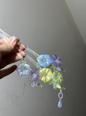 大萌制 汉服旗袍盘发牵牛花夕颜发簪 3d打印簪子发饰女