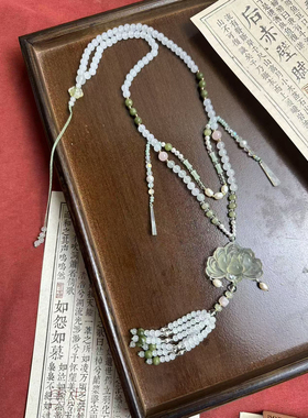 古风汉服旗袍配饰天然岫玉玉石长璎珞项链
