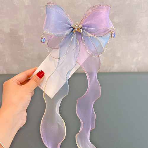 儿童蝴蝶结飘带发夹女可爱公主