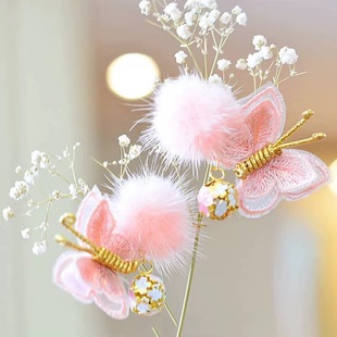 儿童新年头饰古风发夹春节头饰蝴蝶发卡边夹女童可爱宝宝夹子发饰