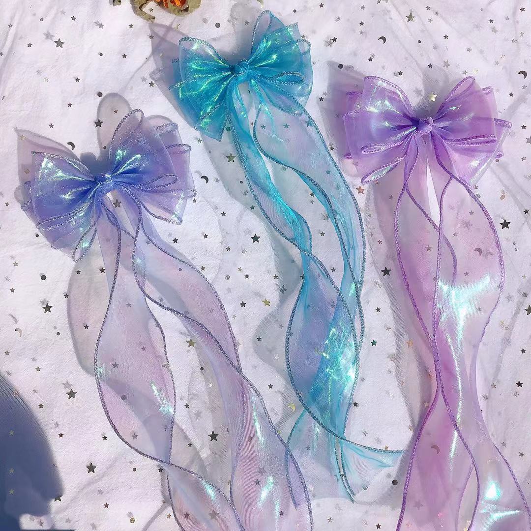 炫彩镭射蝴蝶结飘带发夹儿童可爱