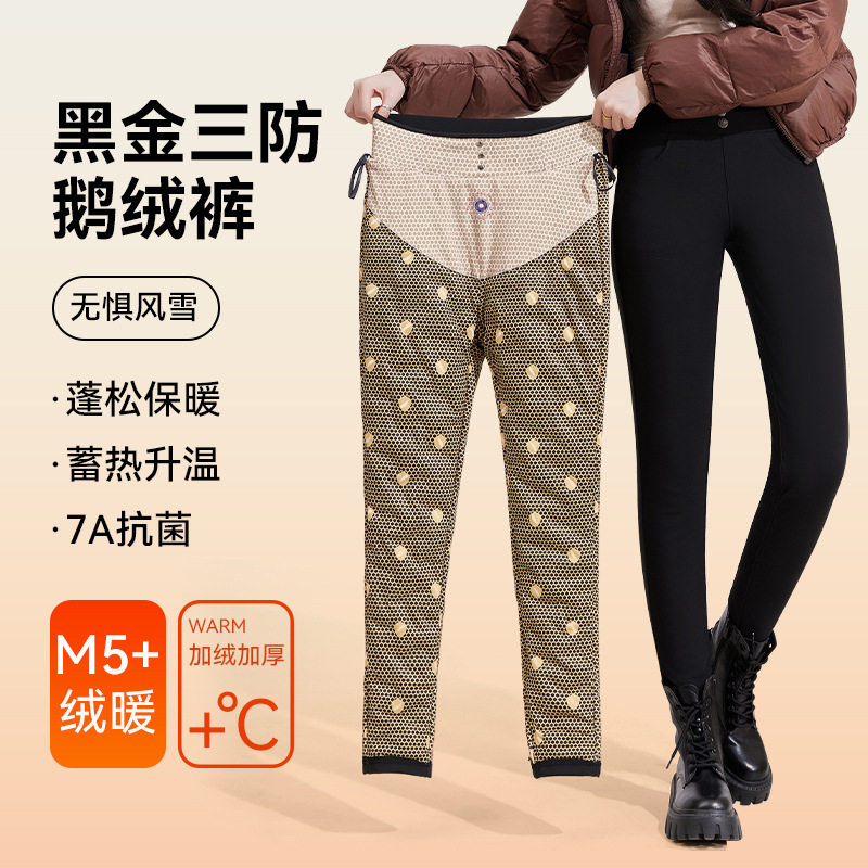 2024新款羽绒裤女外穿冬季休闲加绒加厚保暖修身显瘦打底黑色棉裤