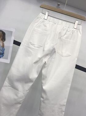 2025冬新款品牌白色日韩系纯棉加绒保暖弹力松紧腰烟管裤9九分