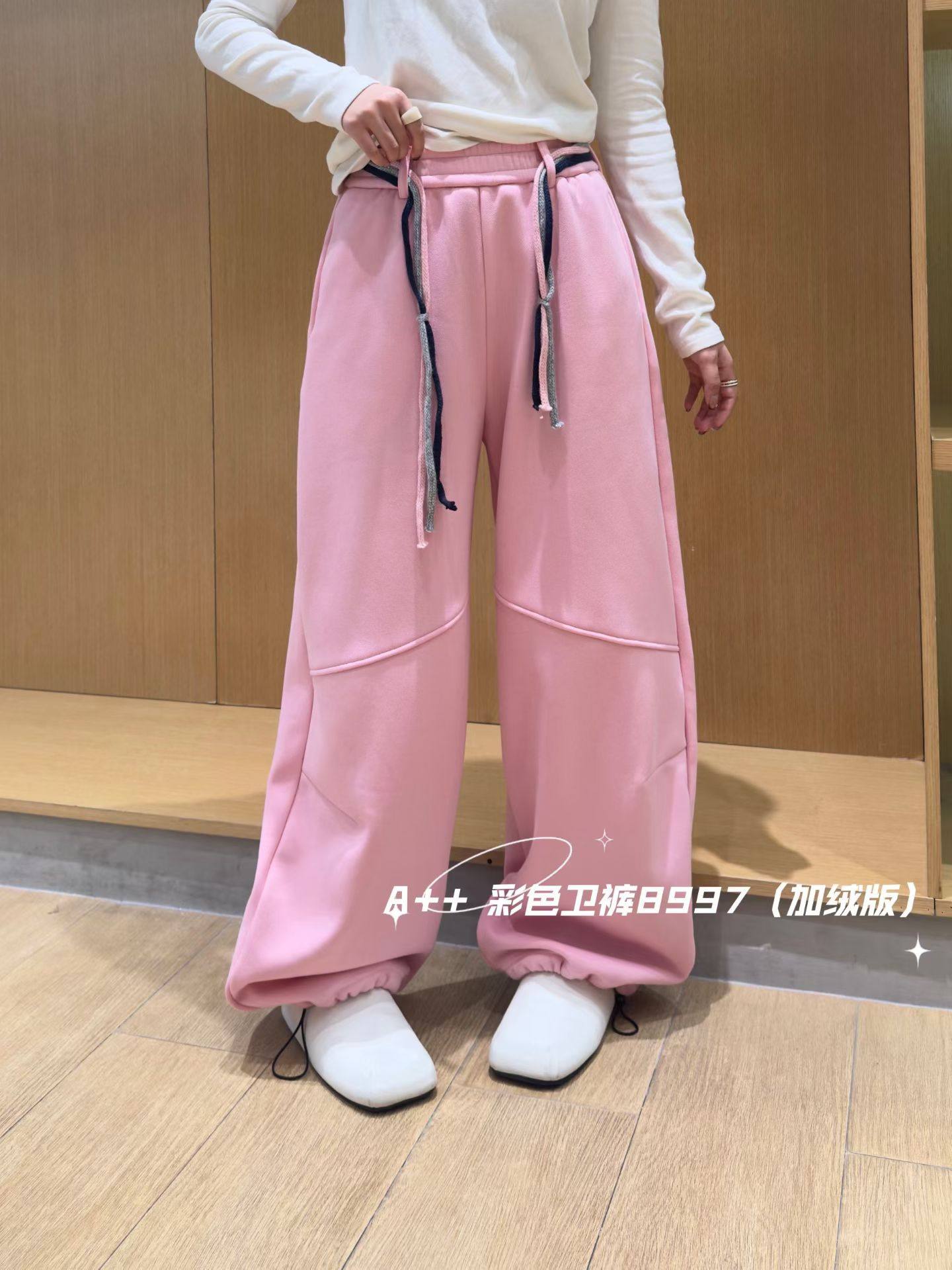 2025冬新加绒新款A8997日韩系宝宝绒窄版高腰弹力弯刀女裤