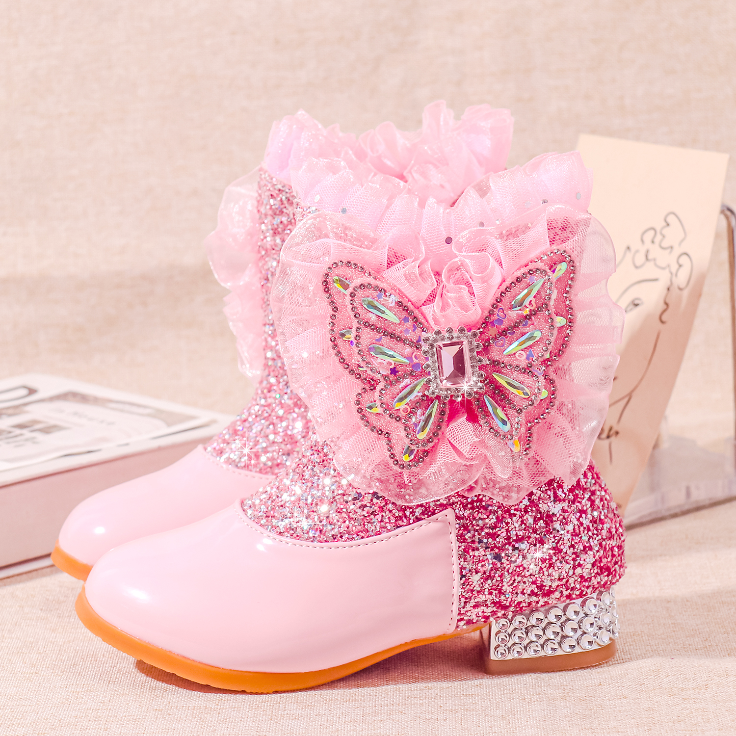 女童高跟靴冰雪奇缘冬季公主棉靴