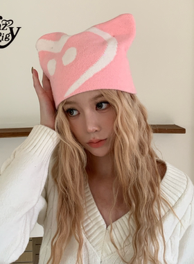 ALazyPig粉嫩猪猪鼻针织帽女25秋季新品款修饰脸型细腻柔软帽子