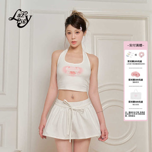 挂脖背心 ALazyPig挂脖背心猪猪印花女夏季 新款 甜美可爱修身 短款