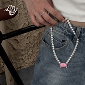 ALazyPig猪屁股珍珠项链原创设计女粉色甜酷辣妹施家屁桃吊坠珍珠