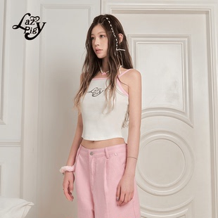 高弹甜美可爱短款 修身 内搭吊带 新款 ALazyPig撞色罗纹背心女夏季