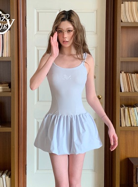ALazyPig吊带修身蓬蓬连衣裙女夏季新款辣少女清新显瘦蛋糕短裙