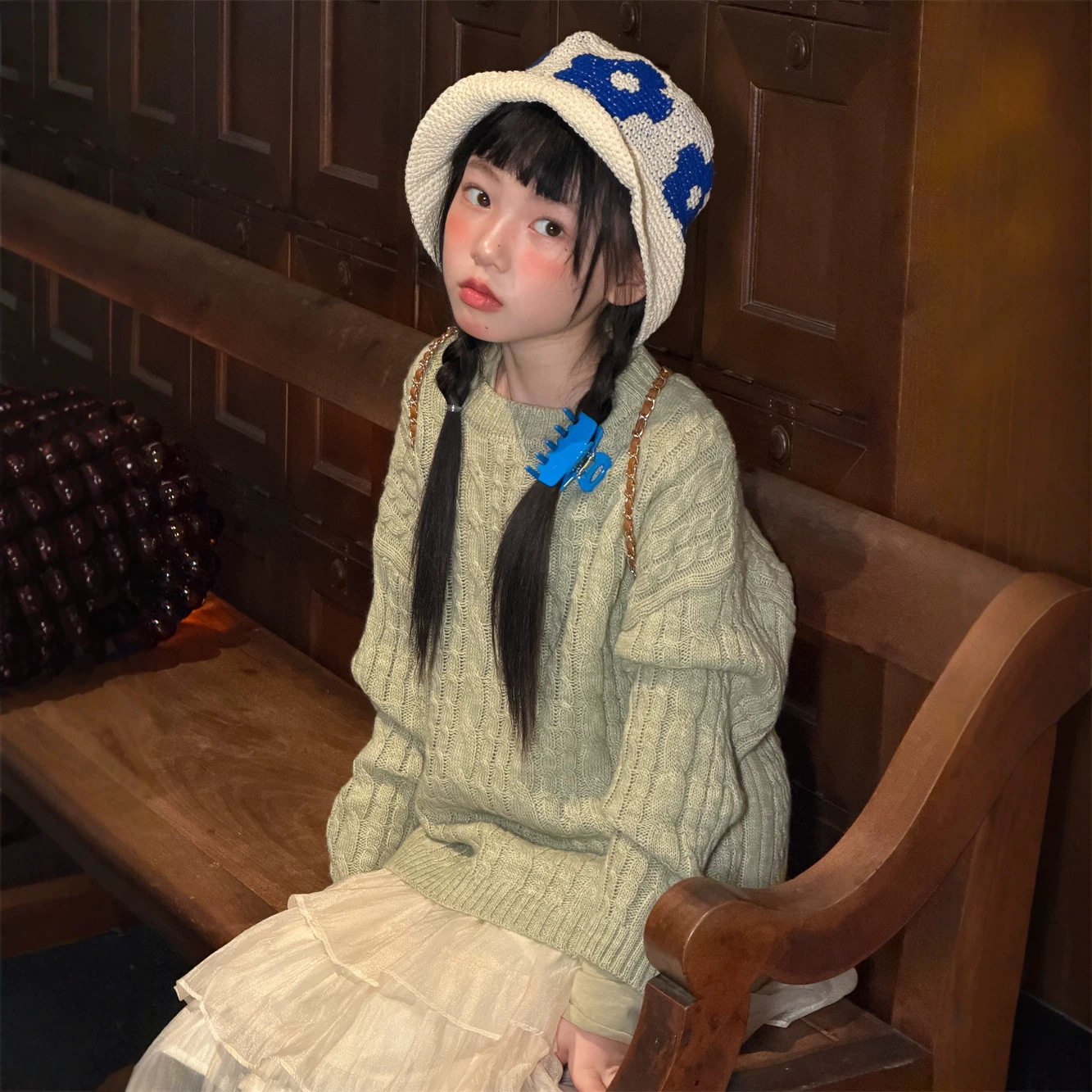 2026秋款新款韩版麻花套头毛衣中大童复古软糯宽松纯色针织上衣