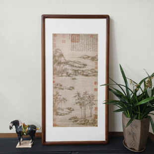元倪瓒江亭山色图竖版山水挂画新中式客厅装饰画书房茶室复古字画