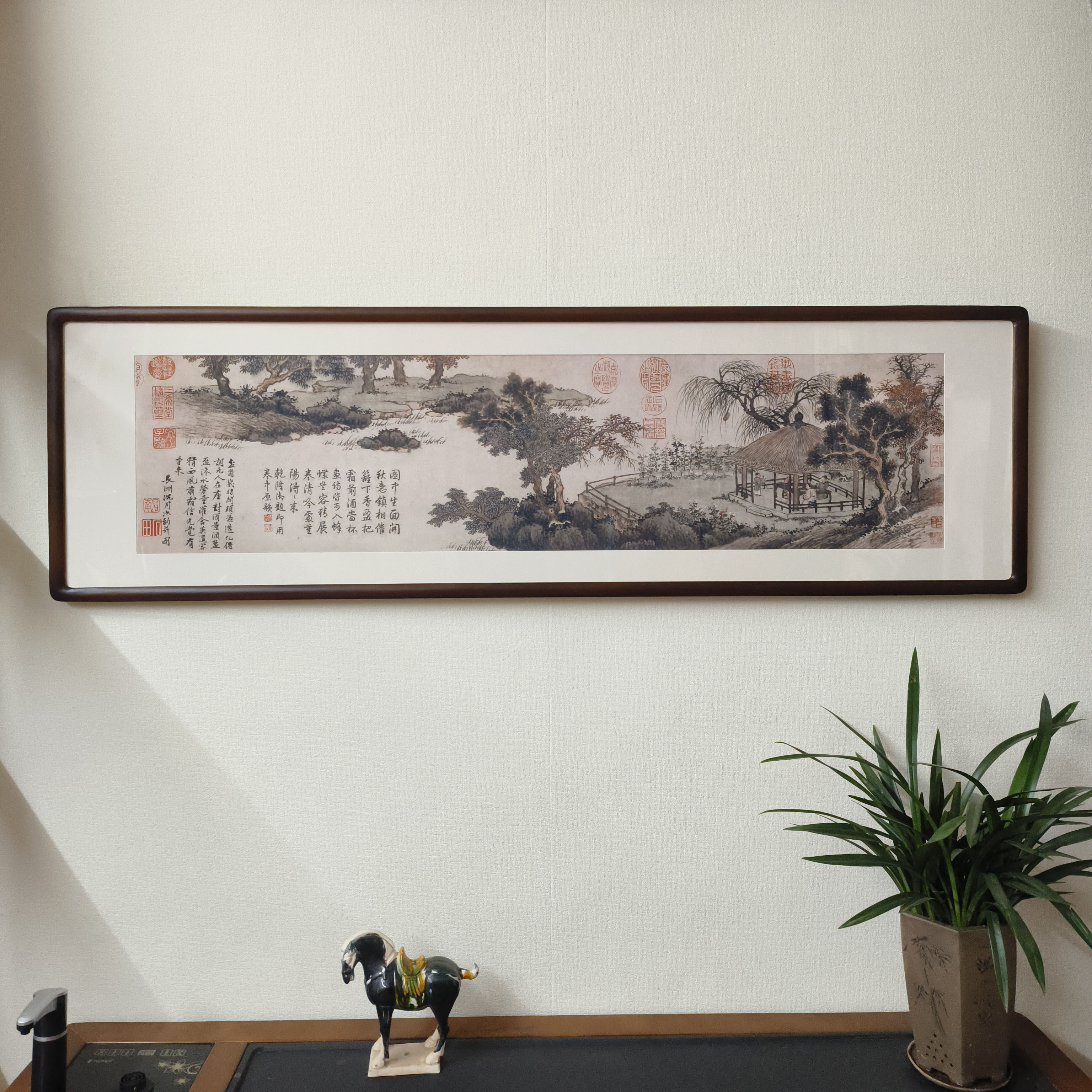 沈周盆菊幽赏图山水画新中式客厅装饰画酒店茶室背景墙中古风挂画