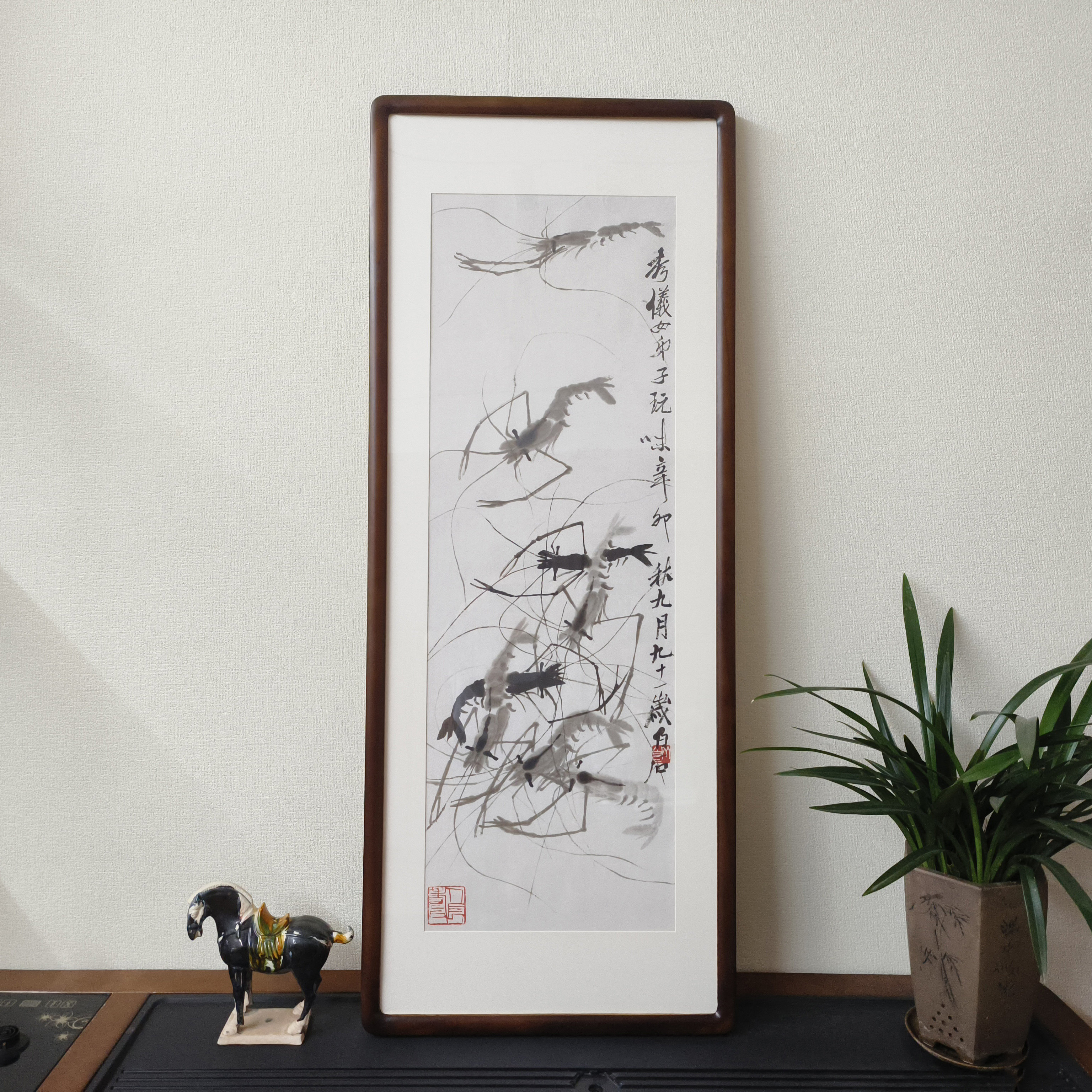 齐白石墨虾图新中式客厅挂画