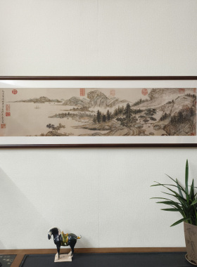 溪山真赏图国画山水画名画新中式客厅装饰画茶室大气复古实木挂画