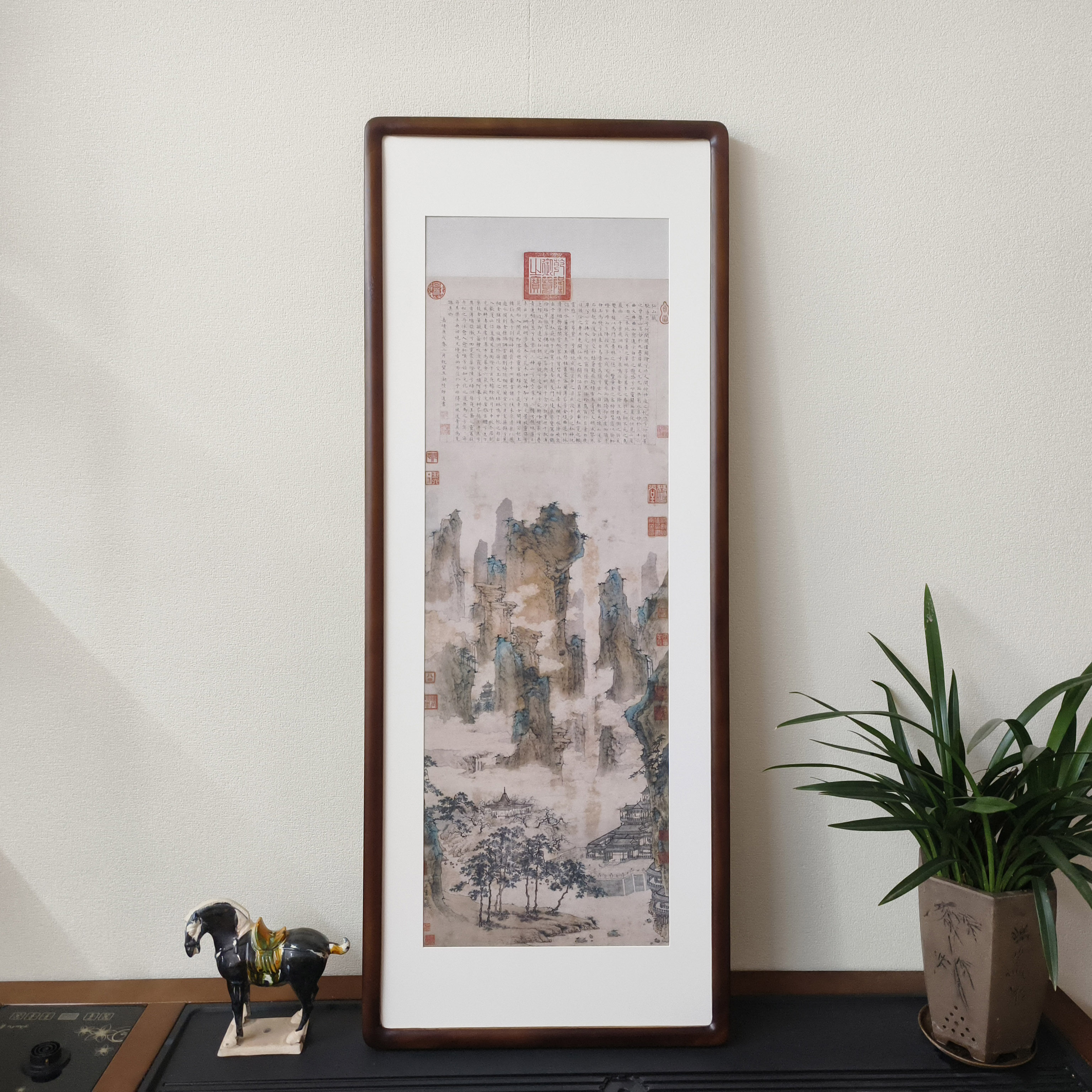 仇英仙山楼阁图古代名画山水画新中式客厅装饰画书房茶室竖版字画