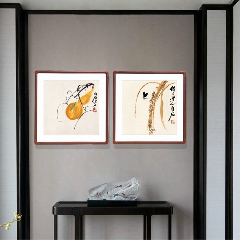 国画葫芦斗方形字画新中式客厅玄关装饰画餐厅壁画齐白石春华秋实图片