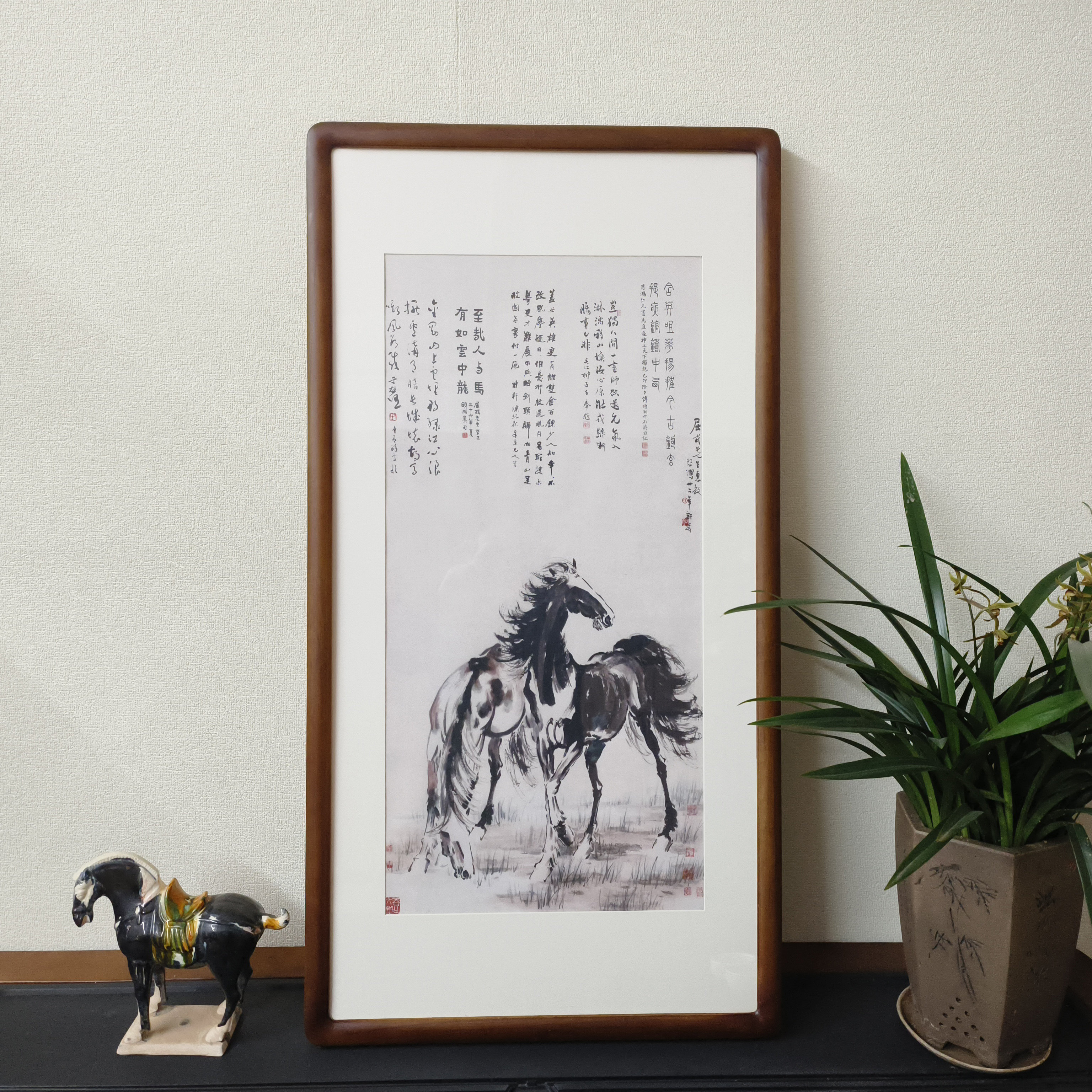 徐悲鸿双骏图马到成功挂画新中式装饰画客厅玄关壁画办公室字画