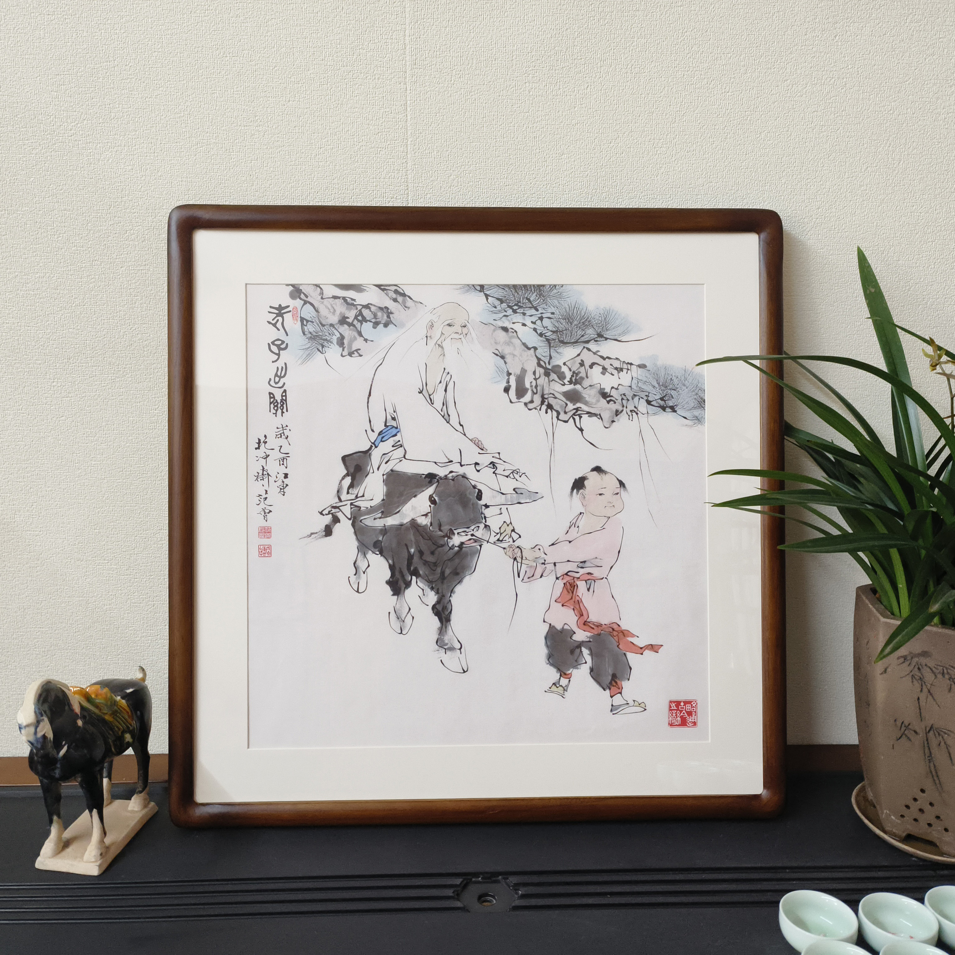 国画人物画紫气东来斗方字画新中式客厅玄关装饰画范曾老子出关图