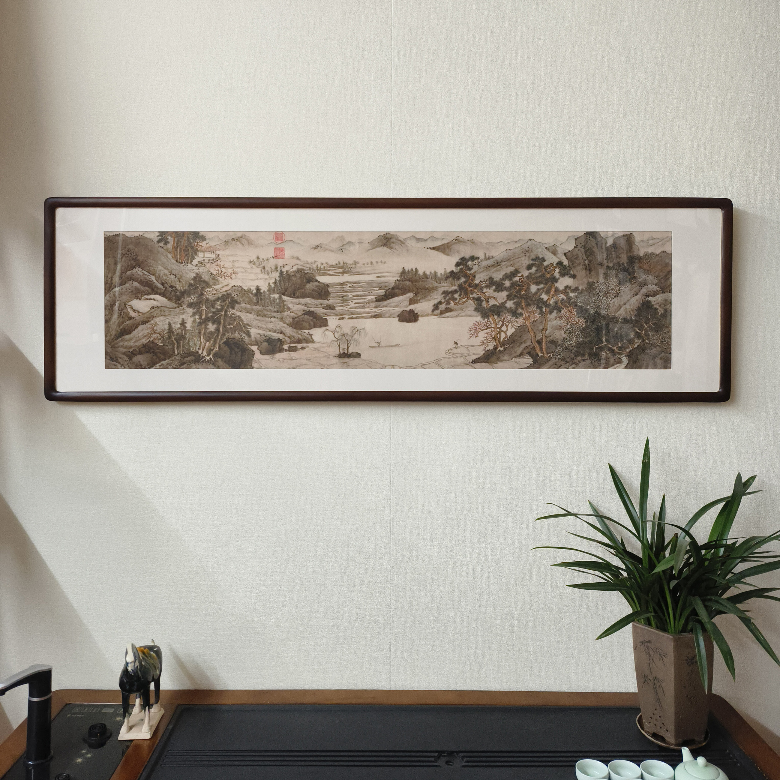 文征明桃源问津图古画山水画新中式客厅装饰画书房茶室中古风挂画