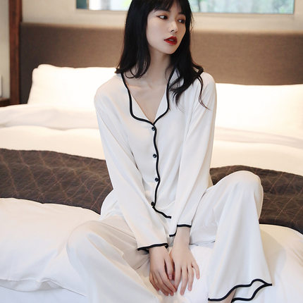 春夏季长袖冰丝睡衣女套装时尚简约雪纺高级新款网红家居服薄
