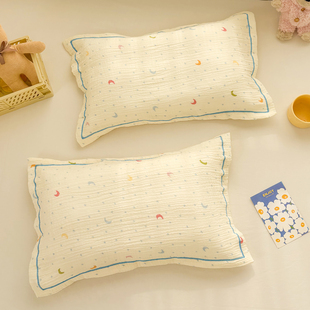 儿童枕套30x50cm纯棉40x60幼儿园星星月亮纱布枕头套35x55全棉a类