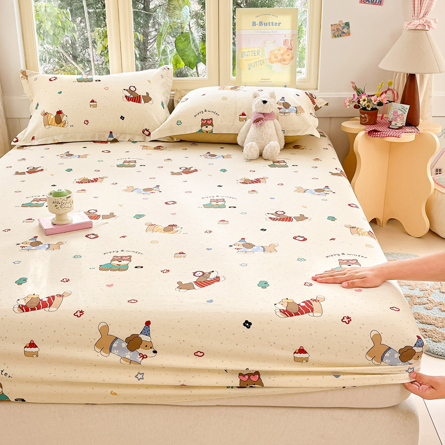 儿童男孩全棉床笠单件卡通小狗床垫保护套0.8m床罩学生床1.5m1.35