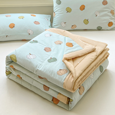 夏凉被纯棉被子夏季薄款可机洗水洗单双人全棉空调被可爱南瓜夏被