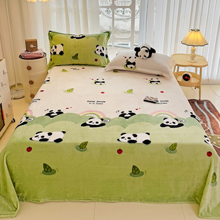 儿童男孩卡通熊猫牛奶绒珊瑚绒床单单件加绒毛毯子法兰绒冬季被单