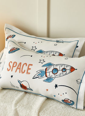 夏季冰丝枕套单个枕芯套家用儿童男孩男童火箭飞船枕头套30x50cm