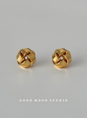 GMS都市街头 法式优雅结绳球耳钉气质金色日常百搭打结耳环银针女