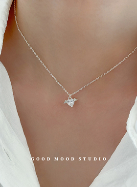 GMS爱神丘比特 轻奢小众爱心翅膀吊坠项链纯银镶嵌锆石锁骨链叠戴