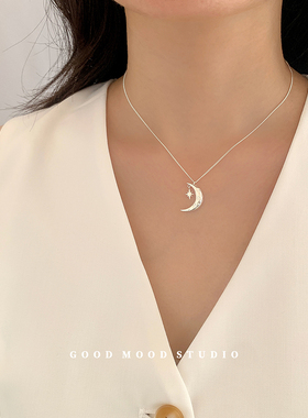 GMS星辰月影 优雅浪漫星星月亮吊坠项链轻奢小众锁骨链颈链纯银女