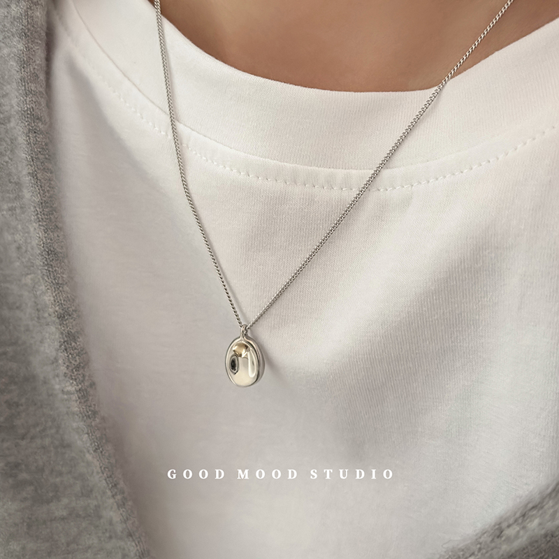 GMS极简风椭圆吊坠项链S925银女