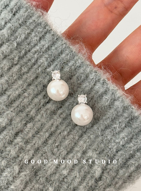 GMS玛丽珍925银针轻奢气质镶钻珍珠耳钉耳环女简约精致高级感耳饰