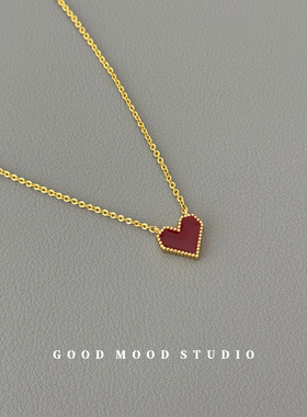 GMS红酒甜心 气质红色爱心滴釉吊坠项链女毛衣链锁骨链配饰送女友
