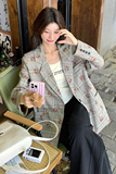 印花格纹小西装外套2C282-836P125K178，女装西装，2C282