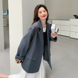 百搭炸街灰色西装外套女2025春季新款韩版宽松休闲小个子西服上衣图片