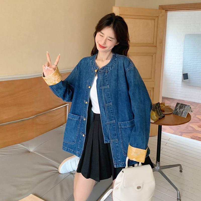 新中式盘扣牛仔拼接上衣2C282-810P145K198,女装短外套,2C282