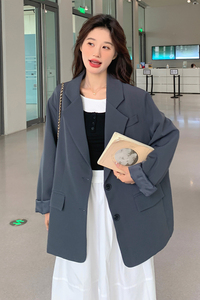 炸街长款百搭休闲常规口袋街头风小个子长袖西装纽扣春秋气质网红图片