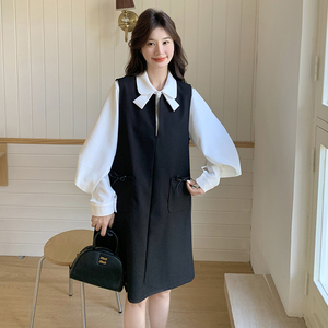 黑色小香风背带裙套装女2025春秋新款小个子白色衬衫显瘦两件套潮图片
