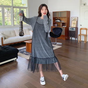 现货甜辣设计感小众独特金丝闪光连衣裙两件套2C282-812P105K158图片