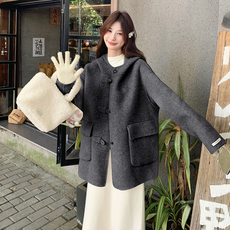 新款韩系连帽双面呢羊绒毛呢外套2C282-863P225K338,女装毛呢外套,2C282