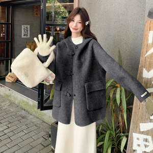 新款韩系连帽双面呢羊绒毛呢外套2C282-863P225K338图片