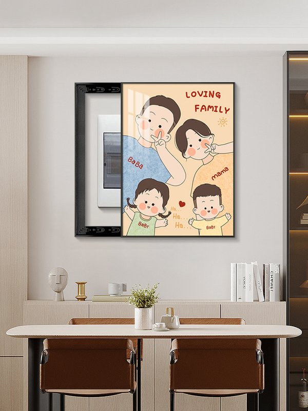 一家三口电表箱装饰画竖款现代简约弱配电箱电源盒免打孔遮挡挂画